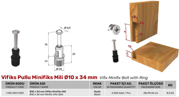 Vifiks Pullu Minifiks Mili Ø10 x 34 mm - Görsel 2