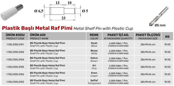 Plastik Başlı Metal Raf Pimi - Görsel 2