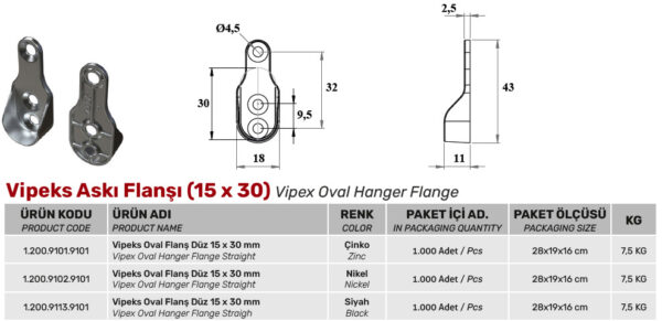 Vipeks Askı Flanşı (15 x 30) - Görsel 2