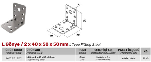 L Gönye / 2 x 40 x 50 x 50 mm - Görsel 2