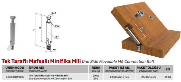 Tek Taraflı Mafsallı Minifiks Mili - Görsel 2