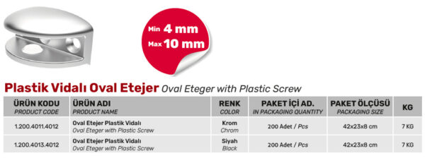 Plastik Vidalı Oval Etejer - Görsel 2