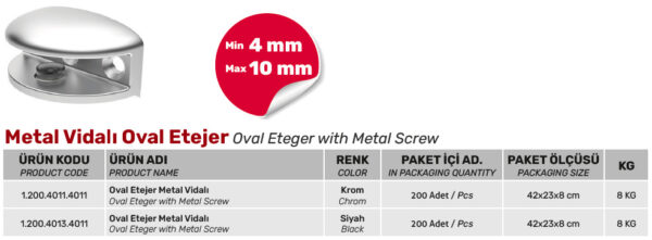 Metal Vidalı Oval Etejer - Görsel 2