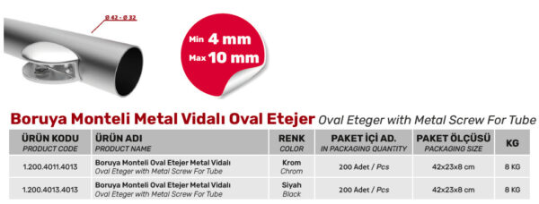 Boruya Monteli  Metal Vidalı Oval Etejer - Görsel 2