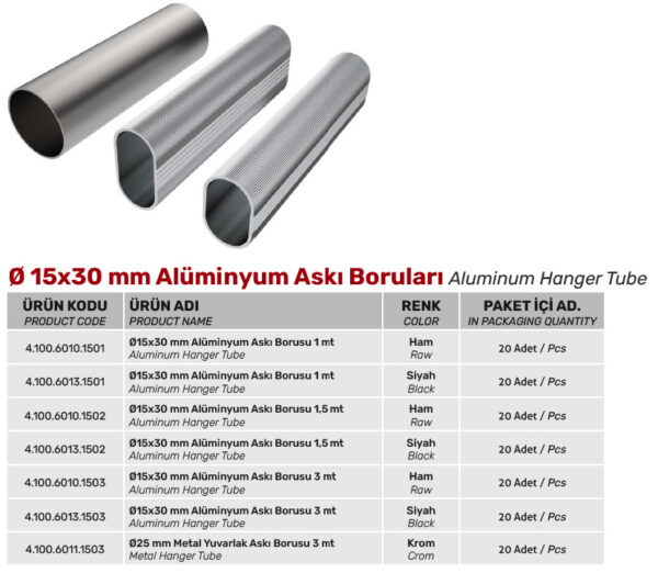 Ø15x30 mm Alüminyum Askı Boruları - Görsel 2