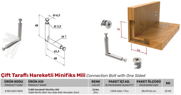 Çift Taraflı Hareketli Minifiks Mili - Görsel 2